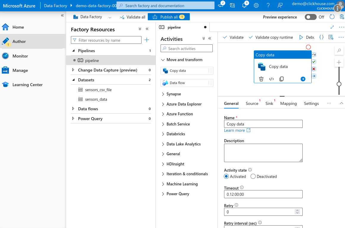 Новый элемент Copy Data