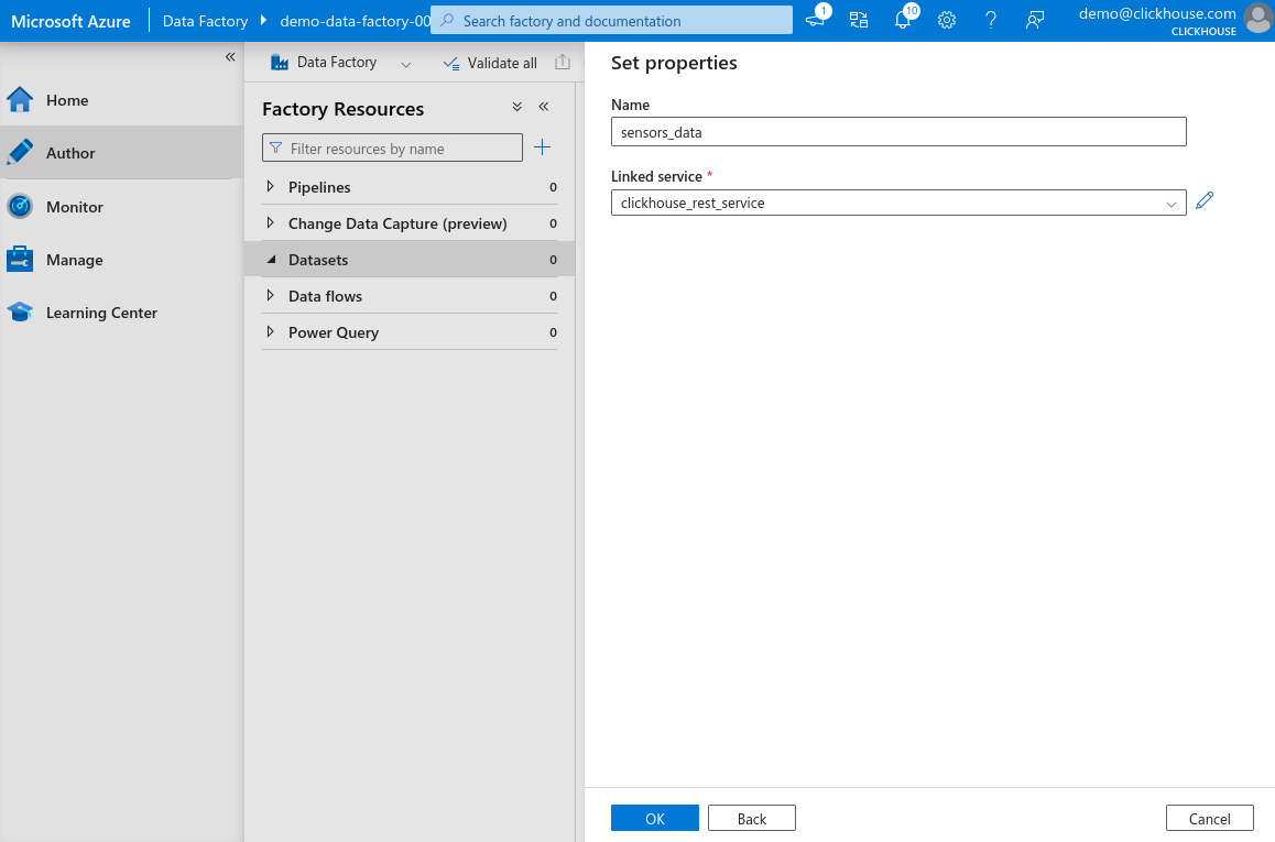 Страница создания нового набора данных