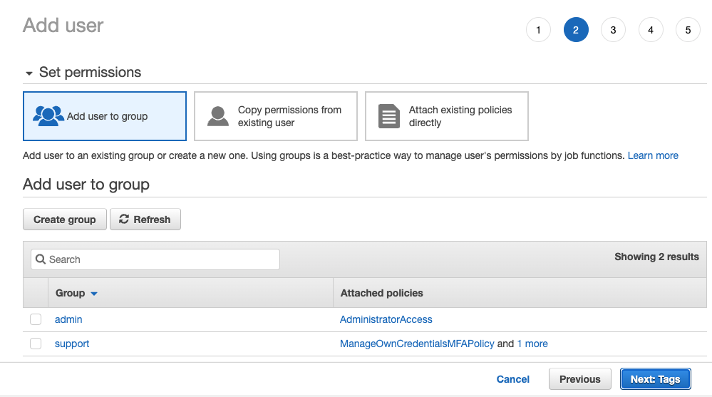Пропуск назначения группы пользователю IAM